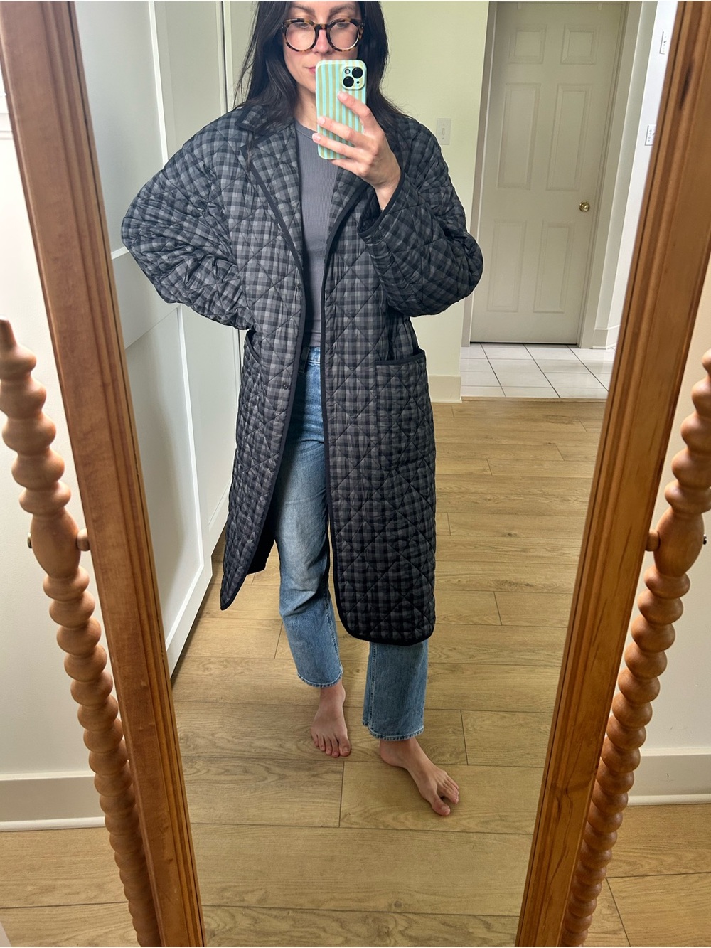 Uniqlo Quilted Long Robe Coat in Black